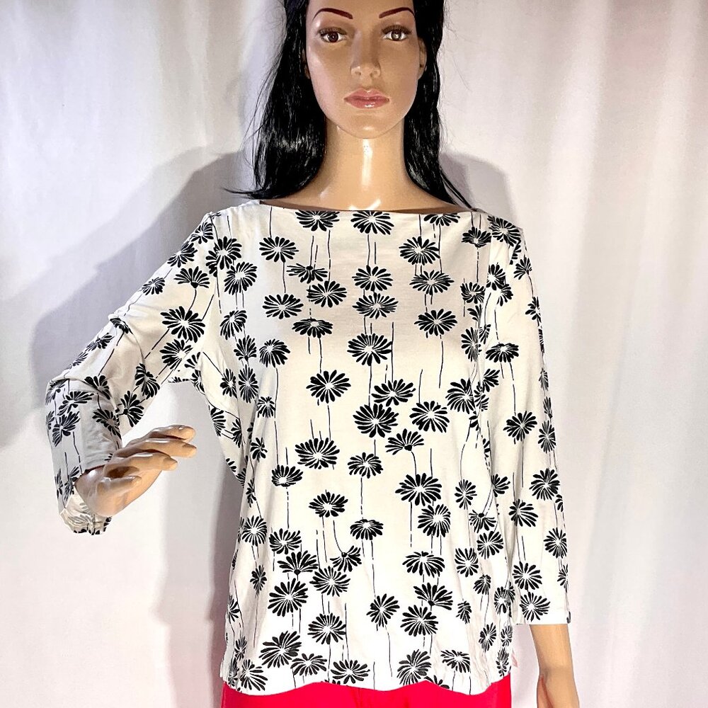Talbots Sz L Square Neck Floral Shirt 3/4 Sleeves 3/$16 Womens